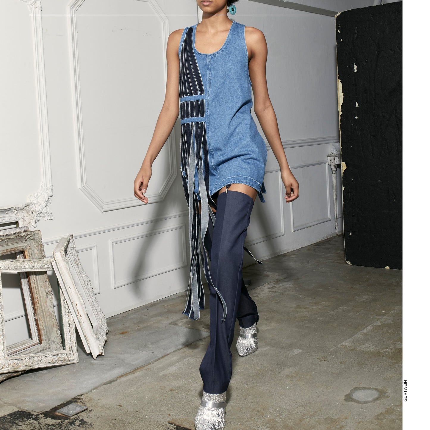 Denim fringe tank-top