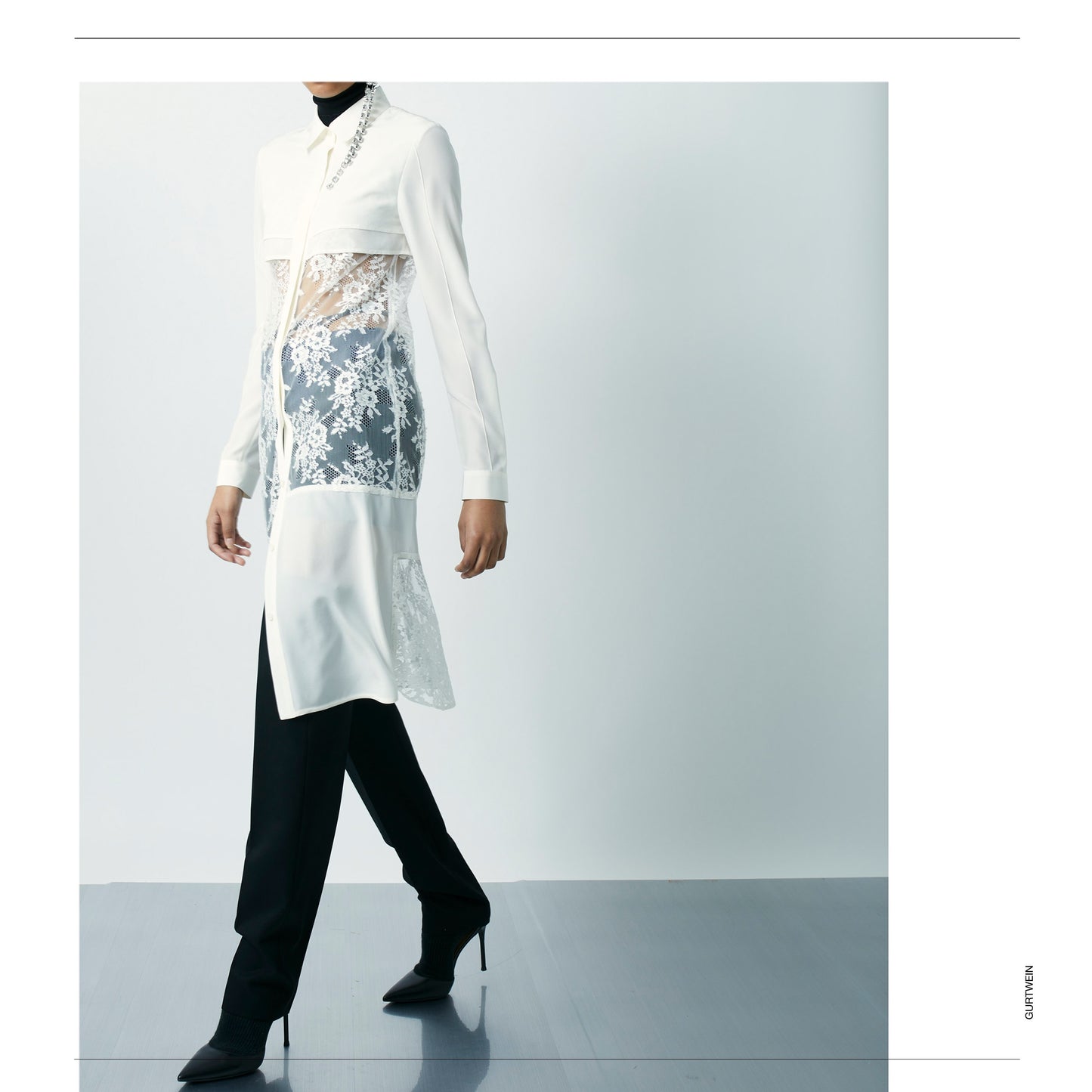 Silk long shirt in lace