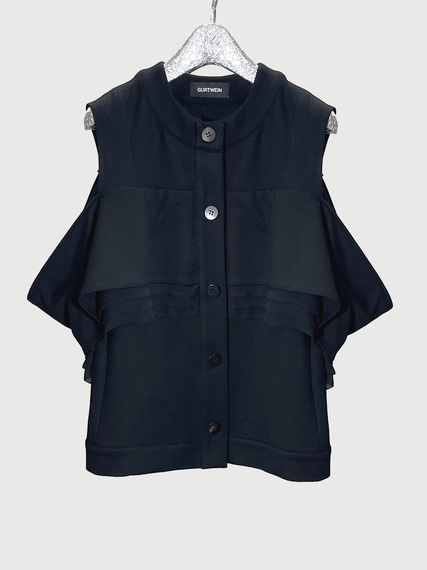 Ruffled sleeveless cardigan