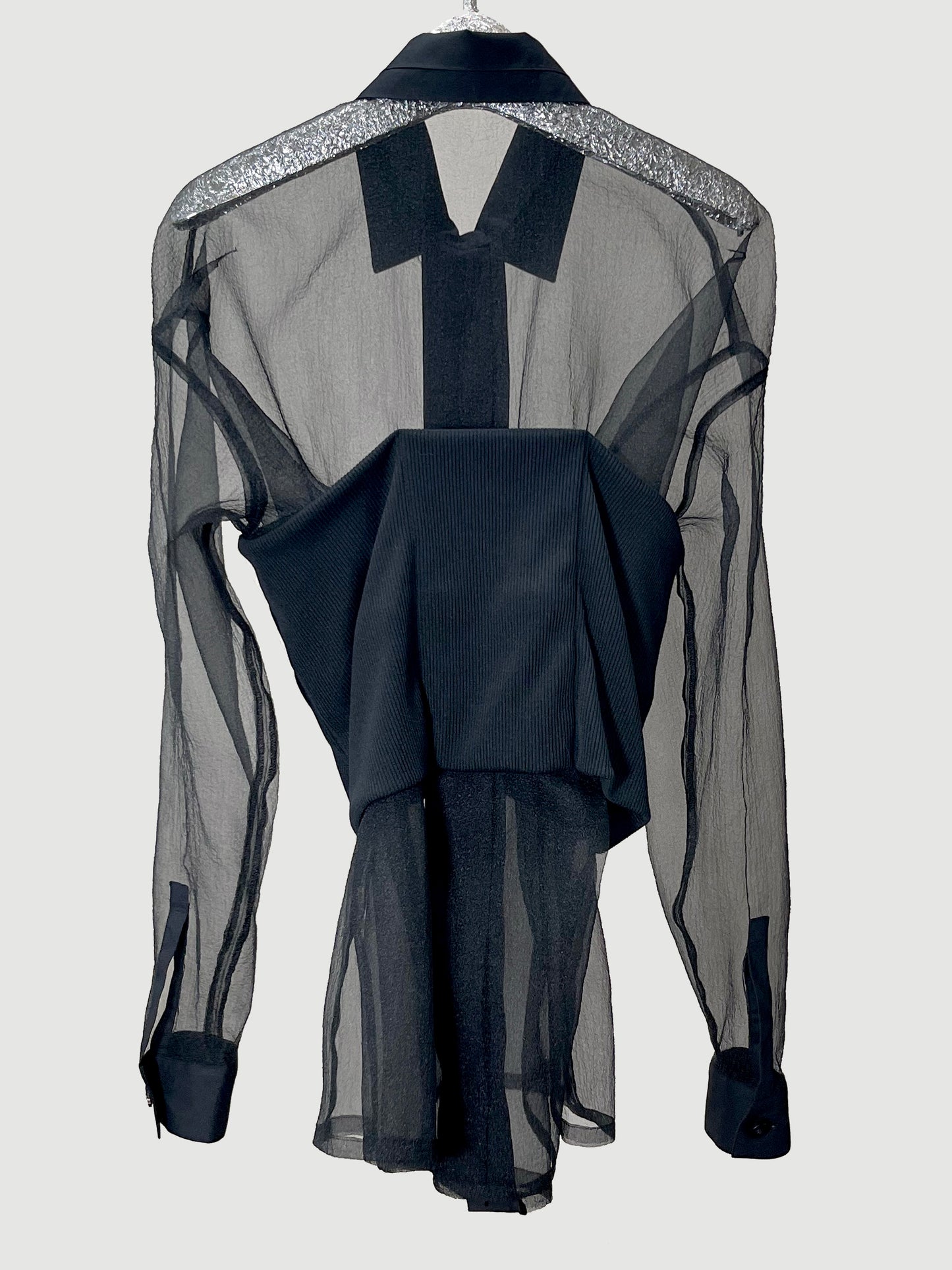 Sheer rib-bandeau blouse