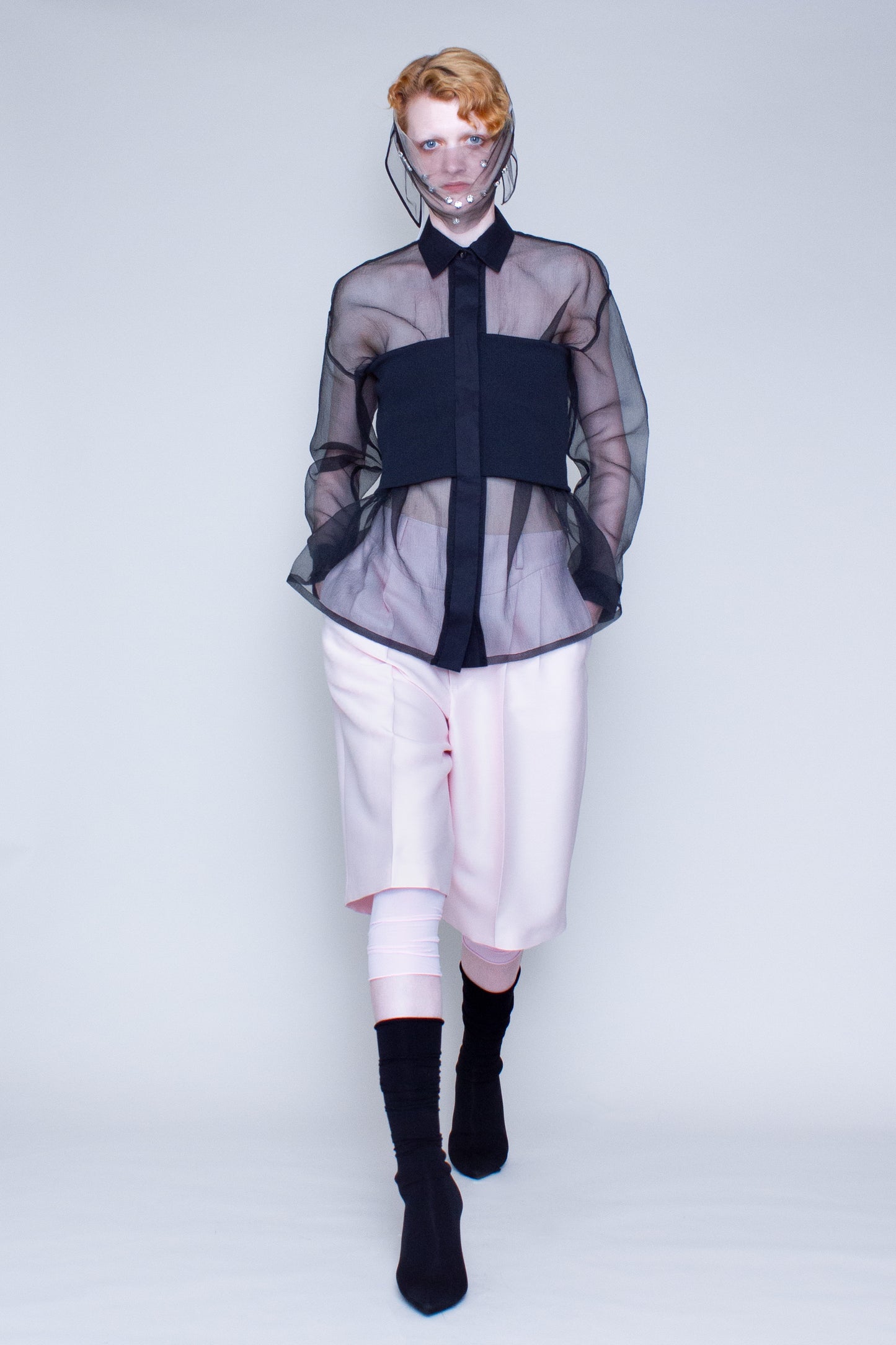 Sheer rib-bandeau blouse